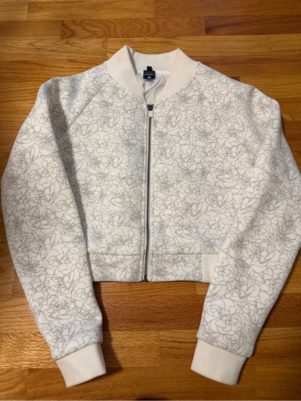 Floral-Print Cropped Bomber Jacket in White